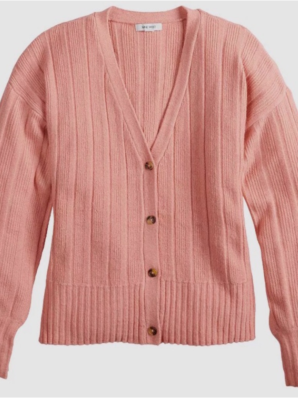 Nine West Dusty Rose Ribbed Button-Front Cardigan